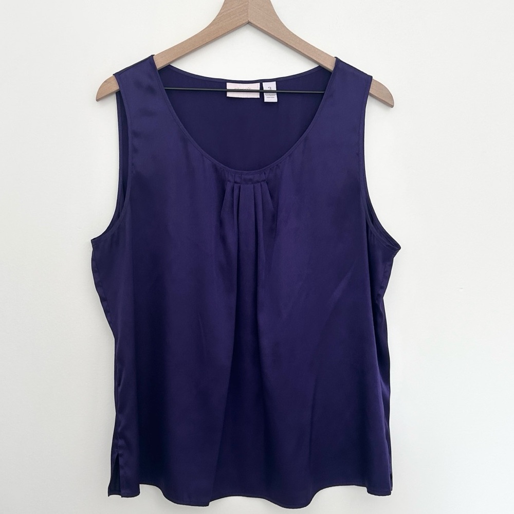 Chicos Shirt Womens Purple Sleeveless Scoop Neck Tank Top Pleated Casual Size 3